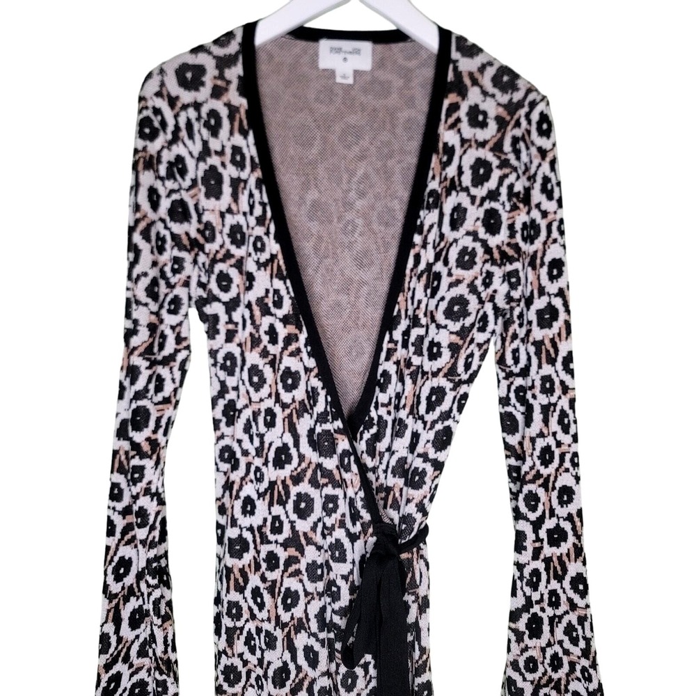Diane von Furstenberg Target Sweater Wrap Dress Small Animal Print Black Brown